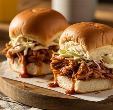 a bunch of sandwiches on a wooden board