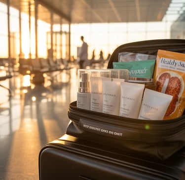 a suitcase with a variety of products in it