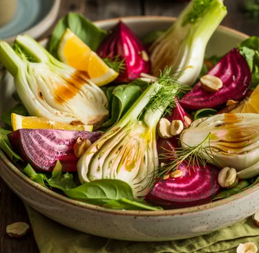 a bowl of salad with oranges and nuts