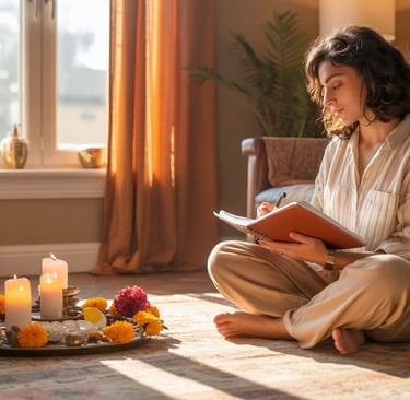 a woman sitting on a rug in a living room