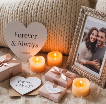 a couple of candles and a picture frame with a picture of a couple
