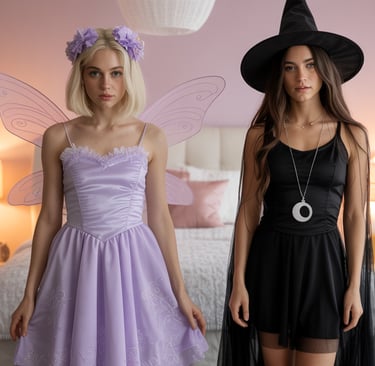 two women dressed in costumes for halloween