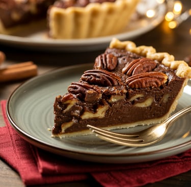 a slice of pie with pecani and pecani