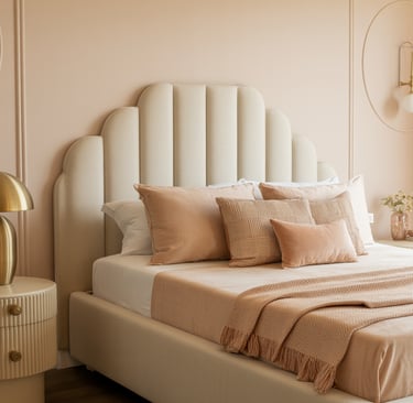 a bed with a white bed and a lamp