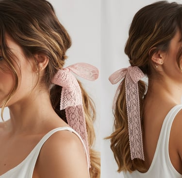 a woman with a pink scarf tied to a pink scarf