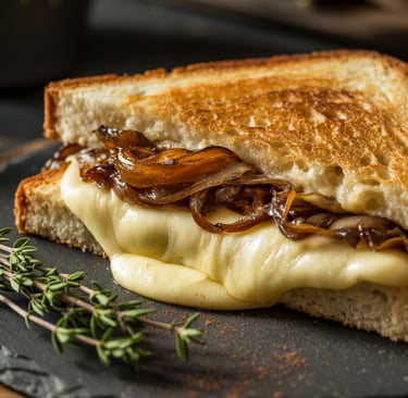 a sandwich sandwich with cheese and onions on a plate