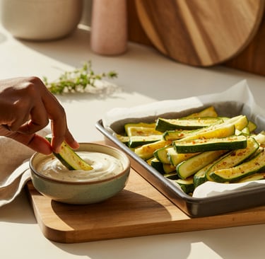 a person is putting a slice of zucchini on a tray of zucchi