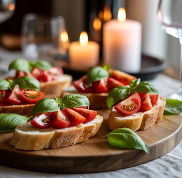 a table with breaded bread and candles