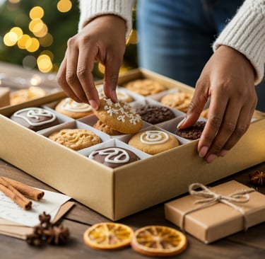 a person is holding a box of cookies