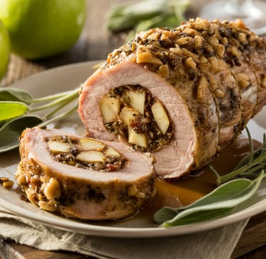 a plate of food with a slice of breaded pork roast pork roast pork roast