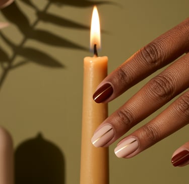 a woman's hand holding a candle in front of a candle
