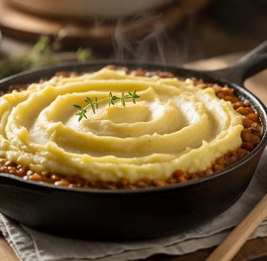a skillet with a skillet and a wooden spoon