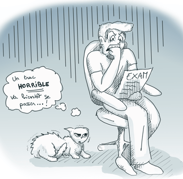 funny drawing of how stress transfers from humain to cat