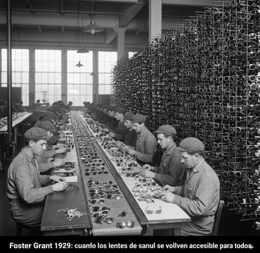 Producción masiva lentes de sol Foster Grant revolución industrial americana democratización acceso