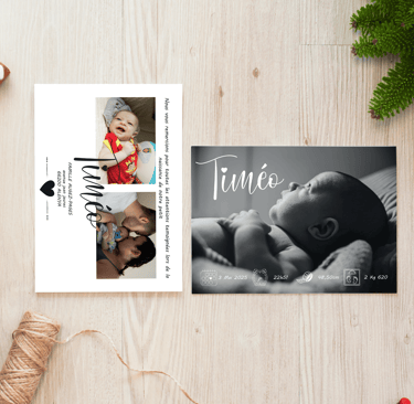 a baby announcement card with a photo of a baby