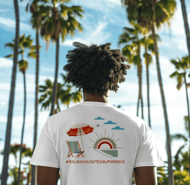 a man in a white shirt and a red umbrella personnalisation de tee shirt staff restaurant BCBG