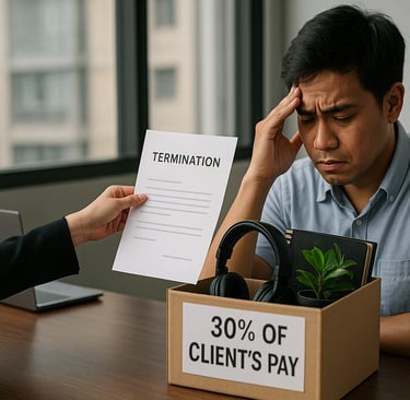 A Filipino BPO employee getting terminated despite only getting 30% of what clients pay him.