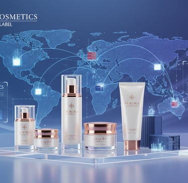 Private label cosmetic manufacturing and global export concept