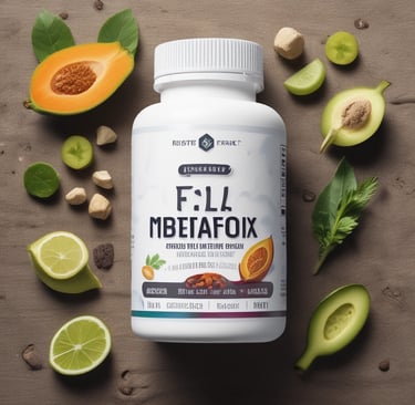 a bottle of vitamin supplements with fruit and nuts