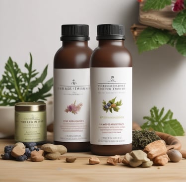 two bottles of aroma therapy products on a table