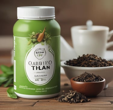 a jar of tea and a cup of tea