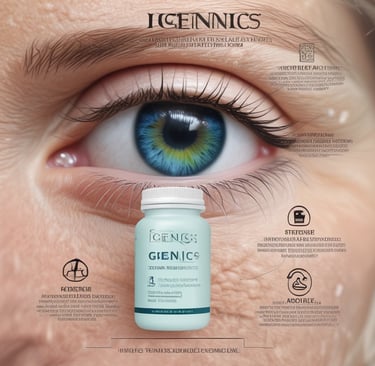 a woman's eye with a bottle of geranice