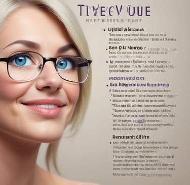 a woman with glasses and a blue eyeglass