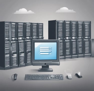 A modern server room with blinking lights and organized server racks.