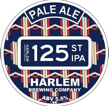 125th Street IPA label from Harlem Brewing Company with repeating pattern of abstract H's
