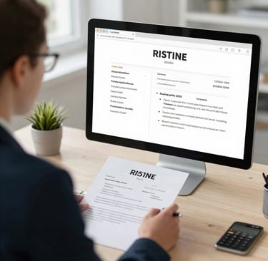 A recruiter is reviewing a resume on-screen.