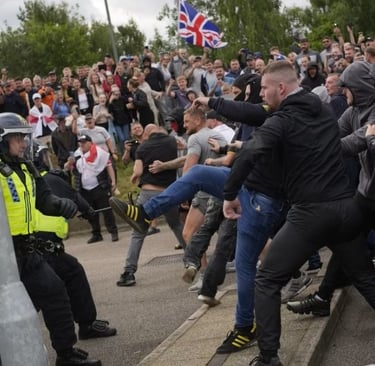 Anti-immigration protestors clash with police in South Yorkshire, UK