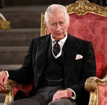 King Charles III, seated at the opening of the UK Parliament
