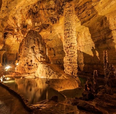 A well-lit chamber inside the Natural Bridge Caverns near San Antonio