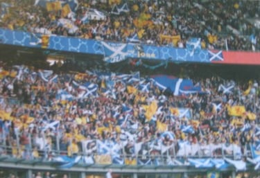 Scottish fans - the Tartan Army - at a football stadium