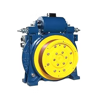 a blue and yellow machine with a yellow wheel