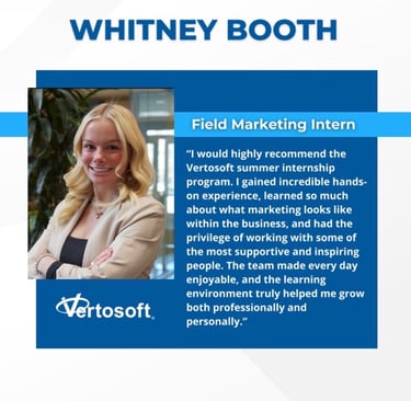 A professional headshot and description from Whitney's Internship