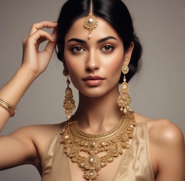 A pair of statement earrings resting beside fresh flowers in natural light.