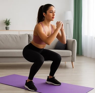 a woman in a sports bra top doing squat squats