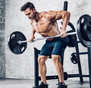 a man doing a barbell rowing