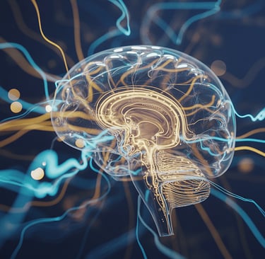 Clear graphic of brain and active neurons connecting to the gut to the brain