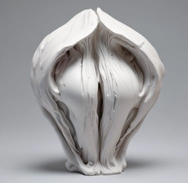 A delicate sculpture of a woman's vulva in bronze.