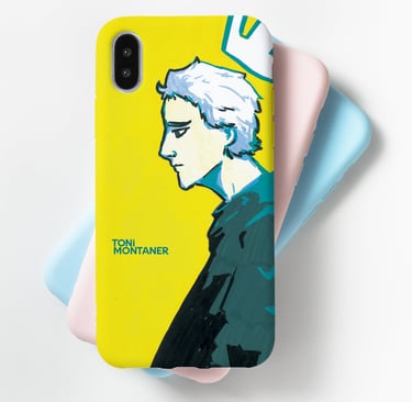 Mockup de funda de móvil con una ilustración