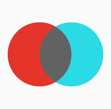 a red and blue circles partially overlapping signifying point of contact
