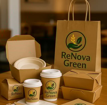Nachhaltige Verpackungen von ReNova Green: Tüten, Schachteln, Becher und Behälter 
