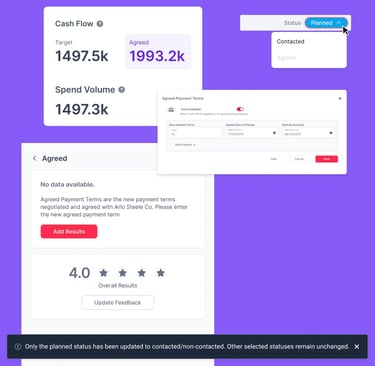 Ui components to manage status in a purple background.