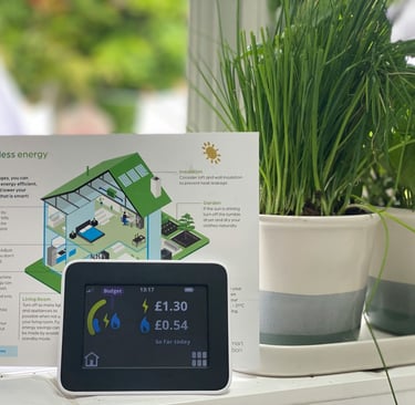 a smart device with a clock on a table