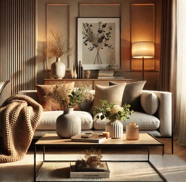 Neutral living room styled with Amazon home decor finds including lamps, rugs, and decor accents