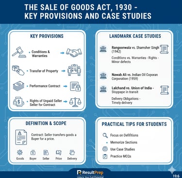 A conceptual illustration for The Sale of Goods Act, 1930. It depicts a handshake between a seller a