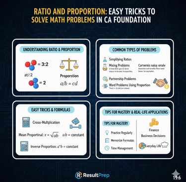 A dynamic illustration of Ratio and Proportion, showing a set of balanced scales, geometric shapes d