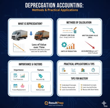 An accounting illustration showing a large **machine/asset** with a visible decline in value over ti